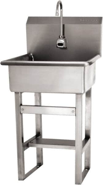 SANI-LAV - 20" Long x 17" Wide Inside, 1 Compartment, Grade 304 Stainless Steel Hand Sink Wall Mount with Electronic Faucet - 16 Gauge, 23" Long x 20-1/2" Wide x 46-1/2" High Outside, 9" Deep - Exact Tooling