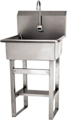 SANI-LAV - 20" Long x 17" Wide Inside, 1 Compartment, Grade 304 Stainless Steel Hand Sink Wall Mount with Electronic Faucet - 16 Gauge, 23" Long x 20-1/2" Wide x 46-1/2" High Outside, 9" Deep - Exact Tooling