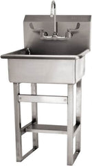 SANI-LAV - 20" Long x 17" Wide Inside, 1 Compartment, Grade 304 Stainless Steel Hand Sink Floor Mount Manual Faucet - 16 Gauge, 23" Long x 20-1/2" Wide x 46-1/2" High Outside, 9" Deep - Exact Tooling