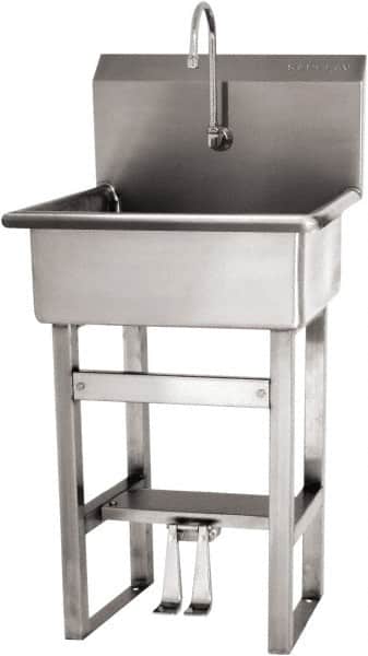 SANI-LAV - 20" Long x 17" Wide Inside, 1 Compartment, Grade 304 Stainless Steel Hand Sink Floor Mount with Double Foot Valve - 16 Gauge, 23" Long x 20-1/2" Wide x 46-1/2" High Outside, 9" Deep - Exact Tooling