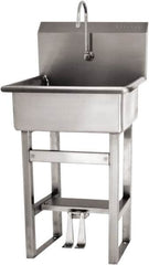 SANI-LAV - 20" Long x 17" Wide Inside, 1 Compartment, Grade 304 Stainless Steel Hand Sink Floor Mount with Double Foot Valve - 16 Gauge, 23" Long x 20-1/2" Wide x 46-1/2" High Outside, 9" Deep - Exact Tooling