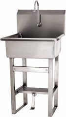 SANI-LAV - 20" Long x 17" Wide Inside, 1 Compartment, Grade 304 Stainless Steel Hand Sink Floor Mount with Single Foot Valve - 16 Gauge, 23" Long x 20-1/2" Wide x 46-1/2" High Outside, 9" Deep - Exact Tooling
