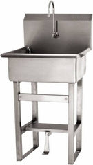 SANI-LAV - 20" Long x 17" Wide Inside, 1 Compartment, Grade 304 Stainless Steel Hand Sink Floor Mount with Single Foot Valve - 16 Gauge, 23" Long x 20-1/2" Wide x 46-1/2" High Outside, 9" Deep - Exact Tooling