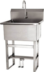 SANI-LAV - 28" Long x 16" Wide Inside, 1 Compartment, Grade 304 Stainless Steel Scrub Sink Floor Mount with Double Foot Valve - 16 Gauge, 31" Long x 19-1/2" Wide x 46-1/2" High Outside, 10-1/2" Deep - Exact Tooling