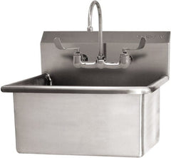 SANI-LAV - 28" Long x 16" Wide Inside, 1 Compartment, Grade 304 Stainless Steel Hand Sink Wall Mount with Manual Faucet - 16 Gauge, 31" Long x 19-1/2" Wide x 24" High Outside, 10-1/2" Deep - Exact Tooling