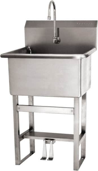 SANI-LAV - 22" Long x 16" Wide Inside, 1 Compartment, Grade 304 Stainless Steel Scrub Sink Floor Mount with Double Foot Valve - 16 Gauge, 25" Long x 19-1/2" Wide x 46-1/2" High Outside, 10-1/2" Deep - Exact Tooling