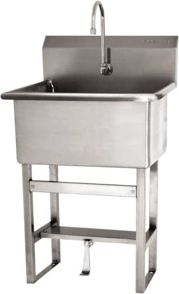 SANI-LAV - 28" Long x 16" Wide Inside, 1 Compartment, Grade 304 Stainless Steel Scrub Sink Floor Mount with Single Foot Valve - 16 Gauge, 31" Long x 19-1/2" Wide x 46-1/2" High Outside, 10-1/2" Deep - Exact Tooling