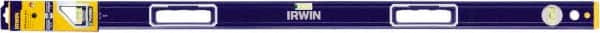 Irwin - Magnetic 48" Long 3 Vial Box Beam Level - Aluminum, Blue/Yellow, 1 Level & 2 Plumb Vials - Exact Tooling