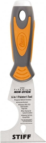 Clauss - 2-1/2" Wide Chisel Edge Blade Stainless Steel 6-In-1 Tool - Stiff, Cushioned Grip / Hammerhead ABS/TPR Handle, 7.87" OAL - Exact Tooling