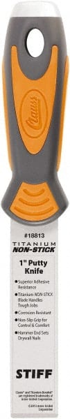 Clauss - 1" Wide Point Edge Blade Stainless Steel Putty Knife - Stiff, Cushioned Grip / Hammerhead ABS/TPR Handle, 8.46" OAL - Exact Tooling