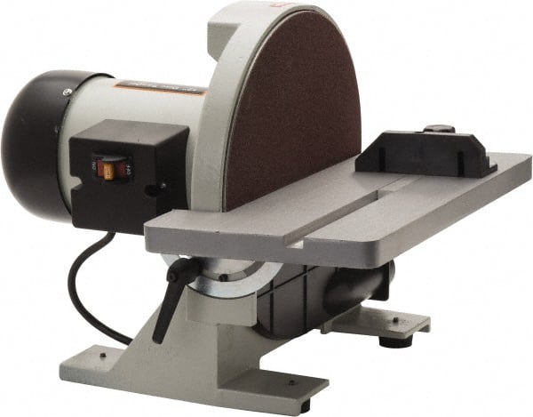 Enco - 12" Diam, 1,700 RPM, Single Phase Disc Sanding Machines - 16-3/8" Long Table x 6-7/8" Table Width, 16" Overall Length x 15.7" Overall Height - Exact Tooling