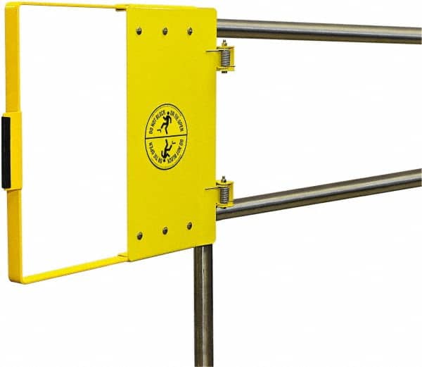 FabEnCo - Powder Coated Carbon Steel Self Closing Rail Safety Gate - Fits 30 to 36" Clear Opening, 1-1/2" Wide x 22" Door Height, 29 Lb, Yellow - Exact Tooling
