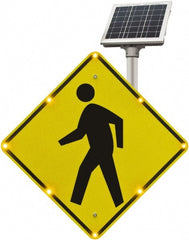 TAPCO - "Pedestrian Crossing", 30" Wide x 30" High, Aluminum Pedestrian Crossing Signs - 0.08" Thick, Fluorescent Yellow, Black, Diamond Grade Reflectivity, Diamond, Post Mount - Exact Tooling