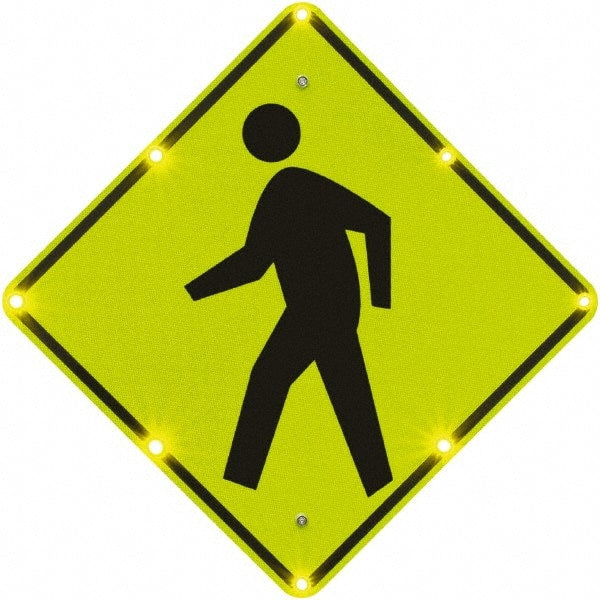 TAPCO - "Pedestrian Crossing", 36" Wide x 36" High, Aluminum Pedestrian Crossing Signs - 0.08" Thick, Fluorescent Yellow, Green, Black, Diamond Grade Reflectivity, Diamond, Post Mount - Exact Tooling