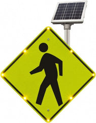 TAPCO - "Pedestrian Crossing", 48" Wide x 48" High, Aluminum Construction Roadway Signs - 0.08" Thick, Fluorescent Yellow, Green, Black, Diamond Grade Reflectivity, Diamond, Post Mount - Exact Tooling