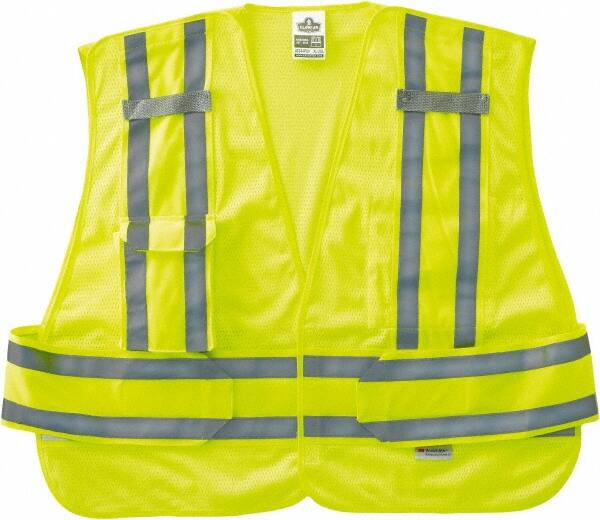 Ergodyne - Size M/L High Visibility Lime Mesh Expandable Vest - 40 to 48" Chest, ANSI/ISEA 107, Hook & Loop Closure, 2 Pockets, Polyester - Exact Tooling