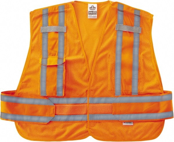Ergodyne - Size 3X/4XL High Visibility Orange Mesh Expandable Vest - 56 to 62" Chest, ANSI/ISEA 107, Hook & Loop Closure, 2 Pockets, Polyester - Exact Tooling