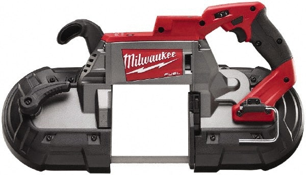 Milwaukee Tool - 18 Volt, 44-7/8" Blade, 380 SFPM Cordless Portable Bandsaw - 5" (Round) & 5 x 5" (Rectangle) Cutting Capacity, Lithium-Ion Battery Not Included - Exact Tooling