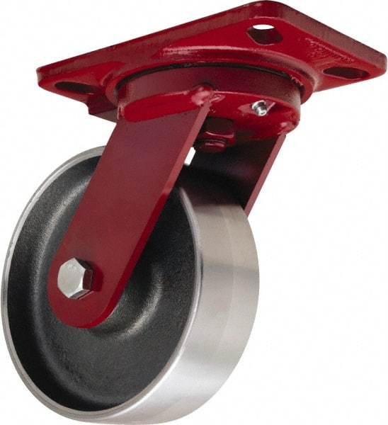 Hamilton - 6" Diam x 2" Wide x 7-3/4" OAH Top Plate Mount Swivel Caster - Forged Steel, 2,000 Lb Capacity, Tapered Roller Bearing, 4-1/2 x 6-1/2" Plate - Exact Tooling