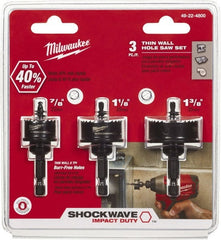 Milwaukee Tool - 3 Piece, 7/8" to 1-3/8" Saw Diam, Impact Rated Hole Saw Kit - Bi-Metal, Toothed Edge, Includes 3 Hole Saws - Exact Tooling