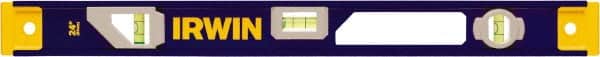 Irwin - 24" Long 3 Vial I-Beam Level - Aluminum, Blue/Yellow, 1 Level & 2 Plumb Vials - Exact Tooling