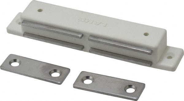 Sugatsune - 4-9/64" Long x 11/16" Wide x 9/16" High, Plastic & Stainless Steel Magentic Catch - White Finish, 12 Magnetic Force - Exact Tooling