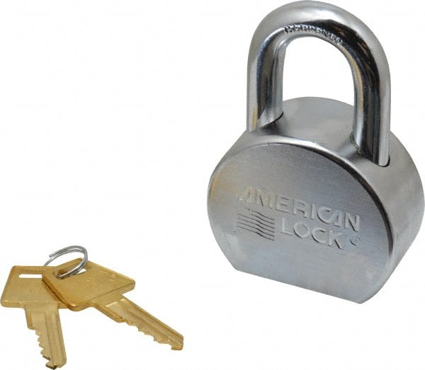 American Lock - 1-1/16" Shackle Clearance, Keyed Alike A700 Padlock - 7/16" Shackle Diam, Steel, with Satin Chrome, Triple Plated Finish - Exact Tooling