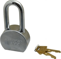 American Lock - 2" Shackle Clearance, Keyed Different A701 Padlock - 7/16" Shackle Diam, Steel, with Satin Chrome, Triple Plated Finish - Exact Tooling