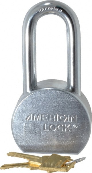 American Lock - 2" Shackle Clearance, Keyed Alike A701 Padlock - 7/16" Shackle Diam, Steel, with Satin Chrome, Triple Plated Finish - Exact Tooling