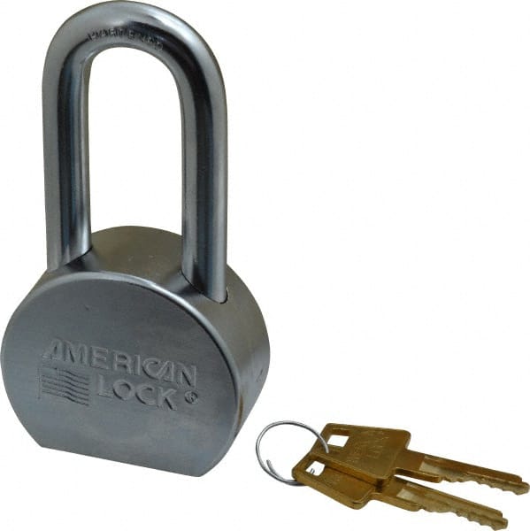 American Lock - 2" Shackle Clearance, Keyed Alike A701 Padlock - 7/16" Shackle Diam, Steel, with Satin Chrome, Triple Plated Finish - Exact Tooling