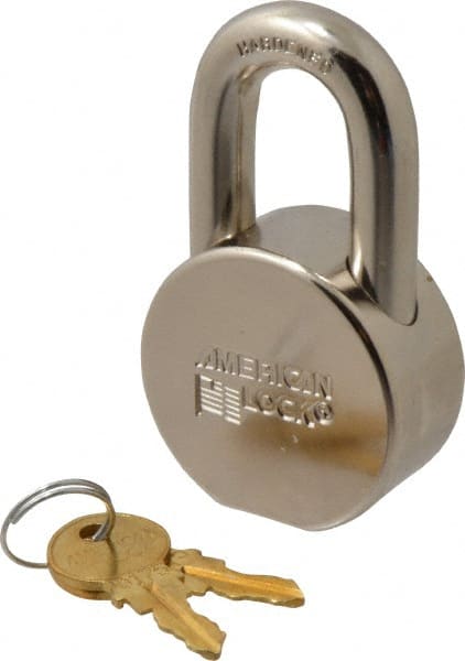 American Lock - 1-1/16" Shackle Clearance, Keyed Different AH10 Padlock - 7/16" Shackle Diam, Steel, with Satin Chrome, Triple Plated Finish - Exact Tooling