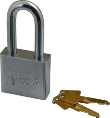 American Lock - 2" Shackle Clearance, Keyed Alike A5261 Padlock - 3/8" Shackle Diam, Steel, with Solid Steel Finish - Exact Tooling