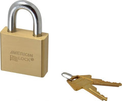 American Lock - 1-1/8" Shackle Clearance, Keyed Different A5570 Padlock - 3/8" Shackle Diam, Steel & Brass, with Solid Extruded Brass Finish - Exact Tooling
