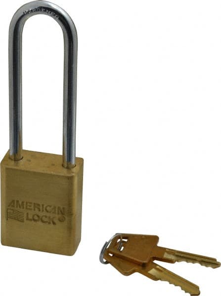 American Lock - 3" Shackle Clearance, Keyed Different A5532 Padlock - 1/4" Shackle Diam, Steel & Brass, with Solid Extruded Brass Finish - Exact Tooling