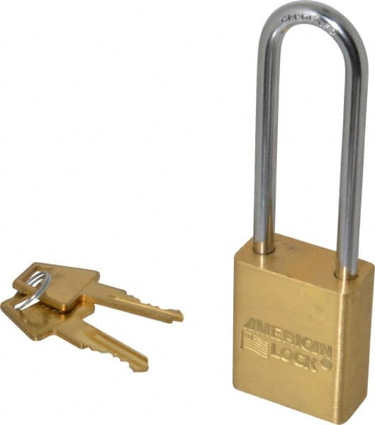 American Lock - 3" Shackle Clearance, Keyed Alike A5532 Padlock - 1/4" Shackle Diam, Steel & Brass, with Solid Extruded Brass Finish - Exact Tooling