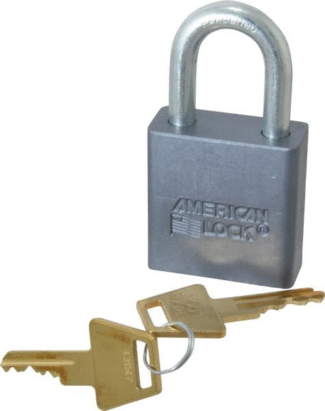 American Lock - 1-1/16" Shackle Clearance, Keyed Alike A10 Padlock - 5/16" Shackle Diam, Aluminum, with Solid Aluminum Finish - Exact Tooling