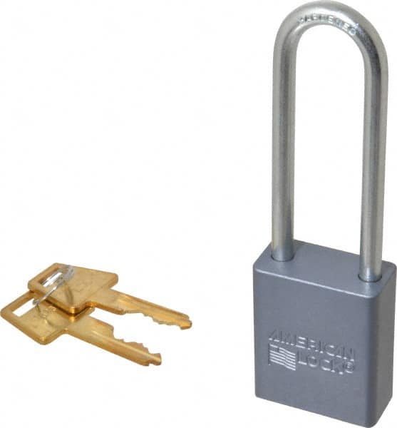 American Lock - 3" Shackle Clearance, Keyed Different A32 Padlock - 1/4" Shackle Diam, Aluminum, with Solid Aluminum Finish - Exact Tooling