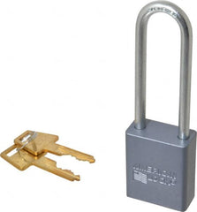 American Lock - 3" Shackle Clearance, Keyed Different A32 Padlock - 1/4" Shackle Diam, Aluminum, with Solid Aluminum Finish - Exact Tooling