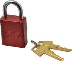 American Lock - Keyed Alike Conductive Lockout Padlock - 1" Shackle Clearance, 1/4" Shackle Diam, 1.8" Body Height x 1-1/2" Body Width, Red, 5 Pins - Exact Tooling