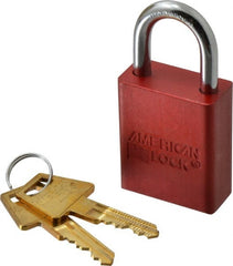 American Lock - Keyed Alike Conductive Lockout Padlock - 1" Shackle Clearance, 1/4" Shackle Diam, 1.8" Body Height x 1-1/2" Body Width, Red, 5 Pins - Exact Tooling