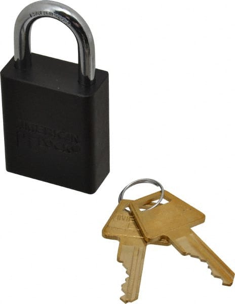 American Lock - Keyed Different Conductive Lockout Padlock - 1" Shackle Clearance, 1/4" Shackle Diam, 1.8" Body Height x 1-1/2" Body Width, Black, 5 Pins - Exact Tooling