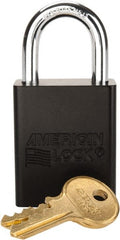 American Lock - Keyed Alike Conductive Lockout Padlock - 1" Shackle Clearance, 1/4" Shackle Diam, 1.8" Body Height x 1-1/2" Body Width, Black, 5 Pins - Exact Tooling