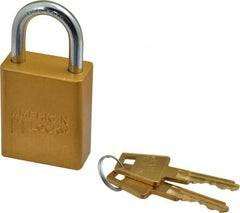 American Lock - Keyed Different Conductive Lockout Padlock - 1" Shackle Clearance, 1/4" Shackle Diam, 1.8" Body Height x 1-1/2" Body Width, Yellow, 5 Pins - Exact Tooling