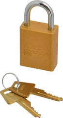 American Lock - Keyed Alike Conductive Lockout Padlock - 1" Shackle Clearance, 1/4" Shackle Diam, 1.8" Body Height x 1-1/2" Body Width, Yellow, 5 Pins - Exact Tooling