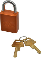 American Lock - Keyed Different Conductive Lockout Padlock - 1" Shackle Clearance, 1/4" Shackle Diam, 1.8" Body Height x 1-1/2" Body Width, Orange, 5 Pins - Exact Tooling