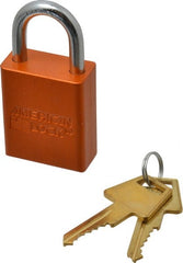 American Lock - Keyed Alike Conductive Lockout Padlock - 1" Shackle Clearance, 1/4" Shackle Diam, 1.8" Body Height x 1-1/2" Body Width, Orange, 5 Pins - Exact Tooling