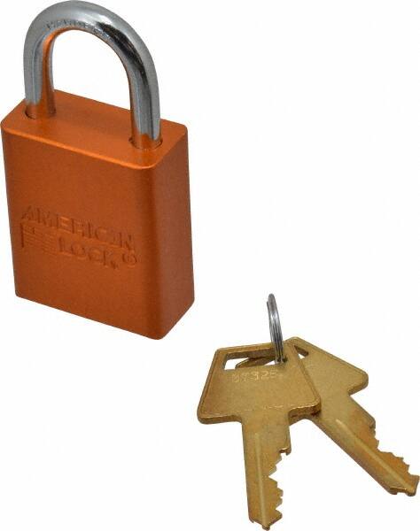 American Lock - Keyed Alike Conductive Lockout Padlock - 1" Shackle Clearance, 1/4" Shackle Diam, 1.8" Body Height x 1-1/2" Body Width, Orange, 5 Pins - Exact Tooling
