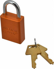 American Lock - Keyed Alike Conductive Lockout Padlock - 1" Shackle Clearance, 1/4" Shackle Diam, 1.8" Body Height x 1-1/2" Body Width, Orange, 5 Pins - Exact Tooling