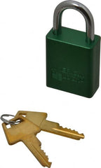 American Lock - Keyed Alike Conductive Lockout Padlock - 1" Shackle Clearance, 1/4" Shackle Diam, 1.8" Body Height x 1-1/2" Body Width, Green, 5 Pins - Exact Tooling