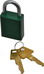 American Lock - Keyed Alike Conductive Lockout Padlock - 1" Shackle Clearance, 1/4" Shackle Diam, 1.8" Body Height x 1-1/2" Body Width, Green, 5 Pins - Exact Tooling